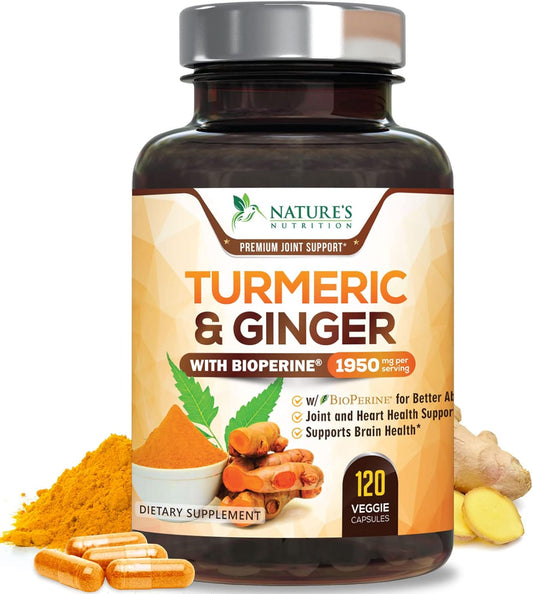 Cúrcuma & Jengibre con BioPerine – Nature’s Nutrition (120 cápsulas veganas)